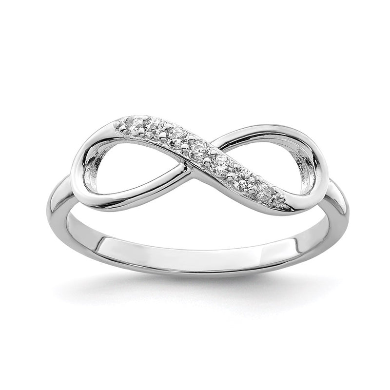 Sterling Silver Rhodium Plated Cz Infinity Ring