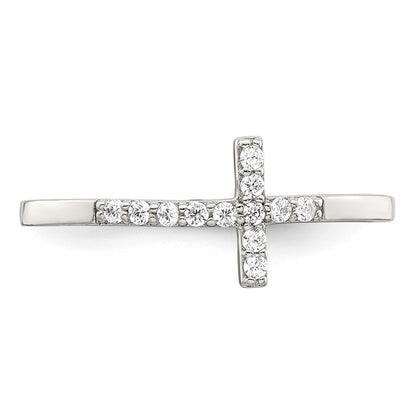 Sterling Silver Rhodium Plated Cz Sideways Cross Ring