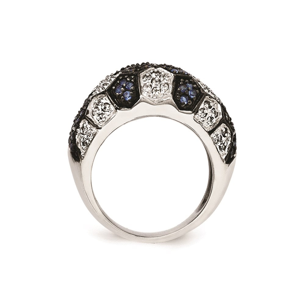 Sterling Silver & Black Rhodium Blue Glass Cz Ring (Size 8 Only)
