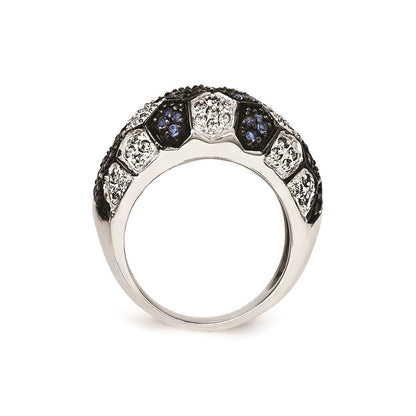 Sterling Silver & Black Rhodium Blue Glass Cz Ring (Size 8 Only)