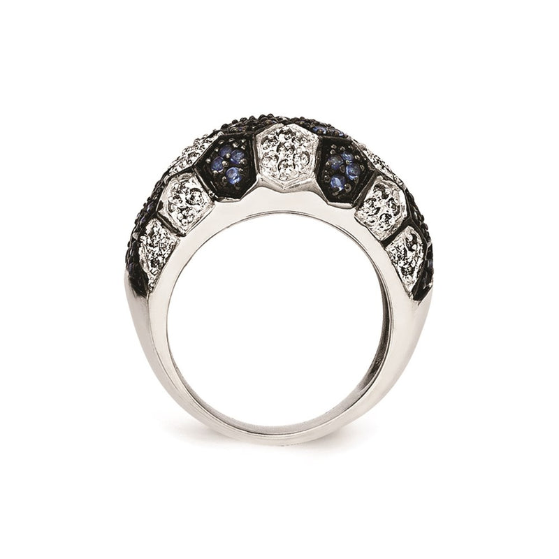 Sterling Silver & Black Rhodium Blue Glass Cz Ring (Size 8 Only)