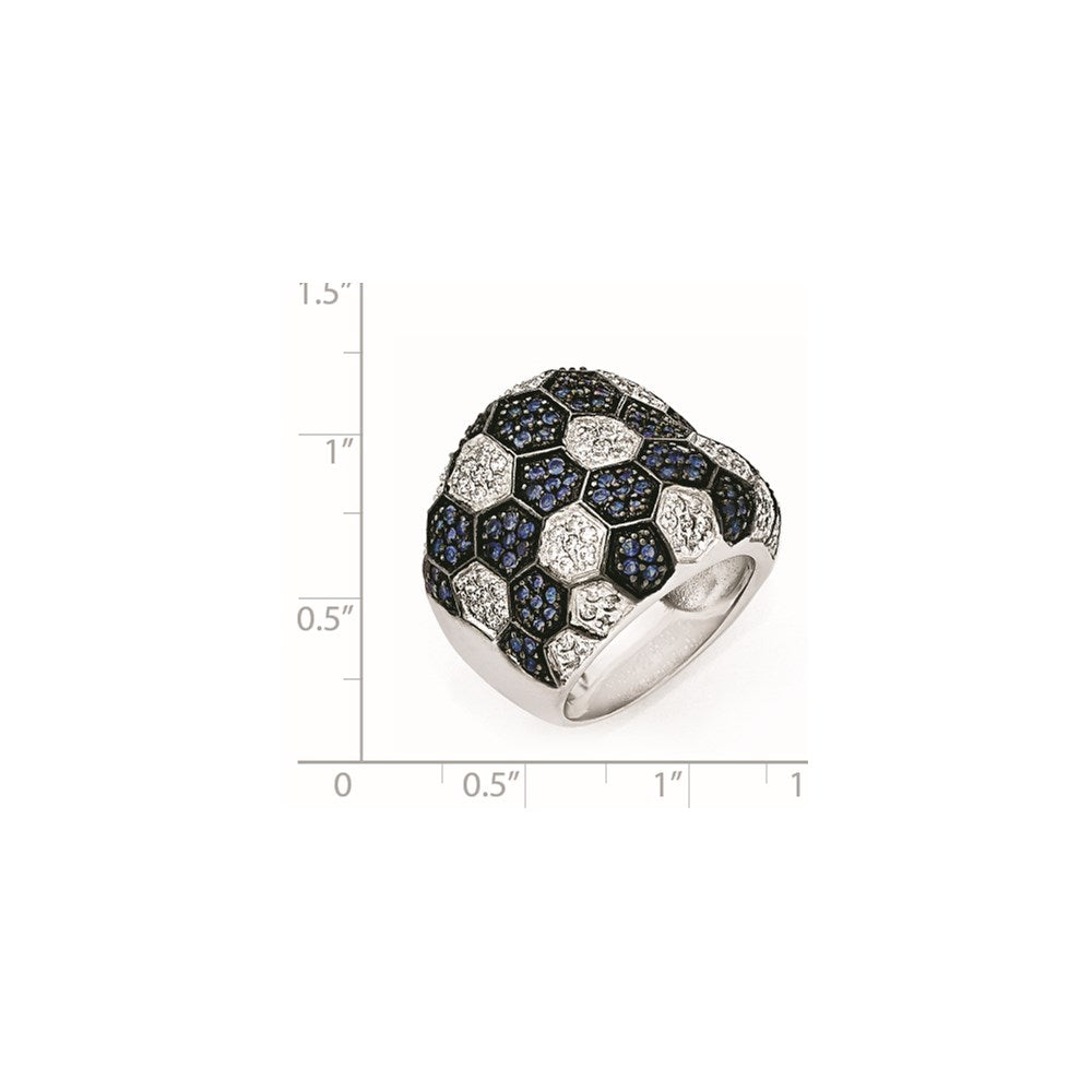 Sterling Silver & Black Rhodium Blue Glass Cz Ring (Size 8 Only)