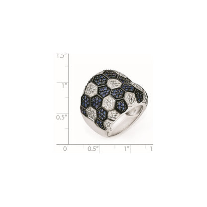 Sterling Silver & Black Rhodium Blue Glass Cz Ring (Size 8 Only)