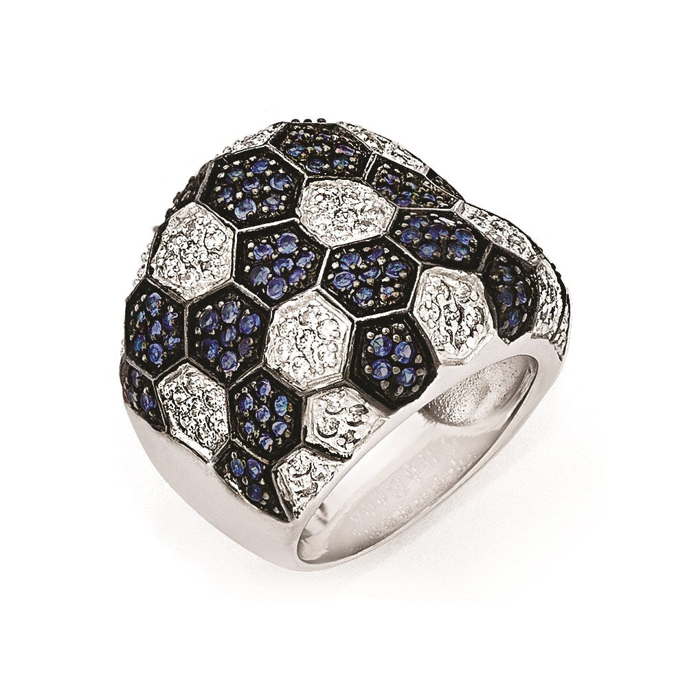 Sterling Silver & Black Rhodium Blue Glass Cz Ring (Size 8 Only)