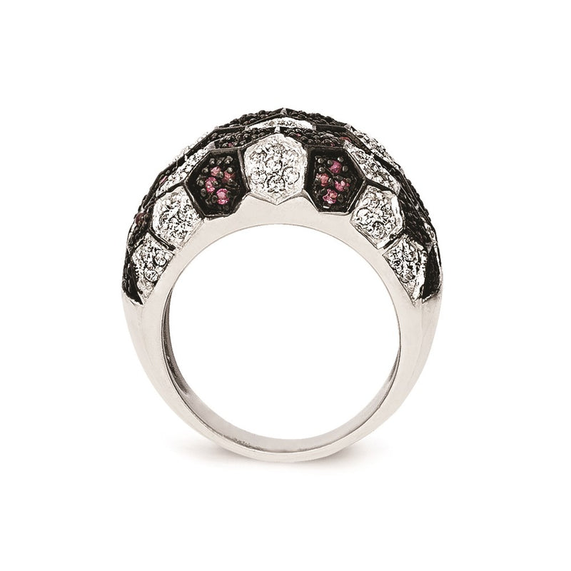 Sterling Silver & Black Rhodium Synthetic Ruby Cz Ring