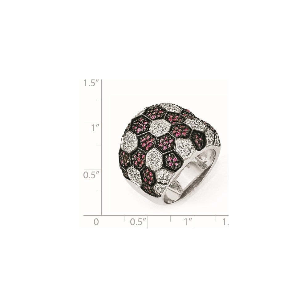 Sterling Silver & Black Rhodium Synthetic Ruby Cz Ring
