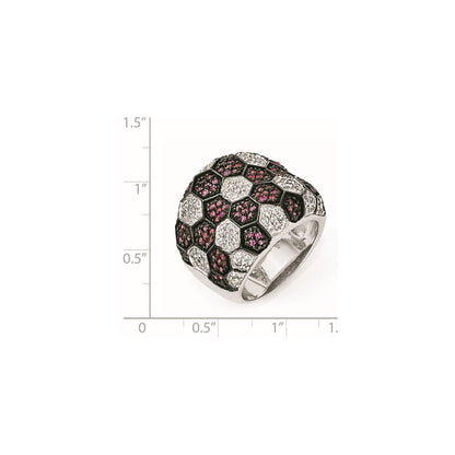 Sterling Silver & Black Rhodium Synthetic Ruby Cz Ring