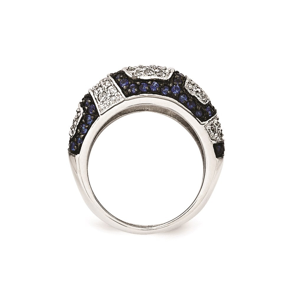 Sterling Silver & Black Rhodium Blue Glass Cz Ring (Size 6 Only)