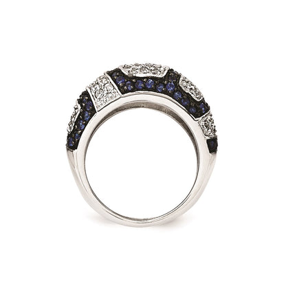 Sterling Silver & Black Rhodium Blue Glass Cz Ring (Size 6 Only)