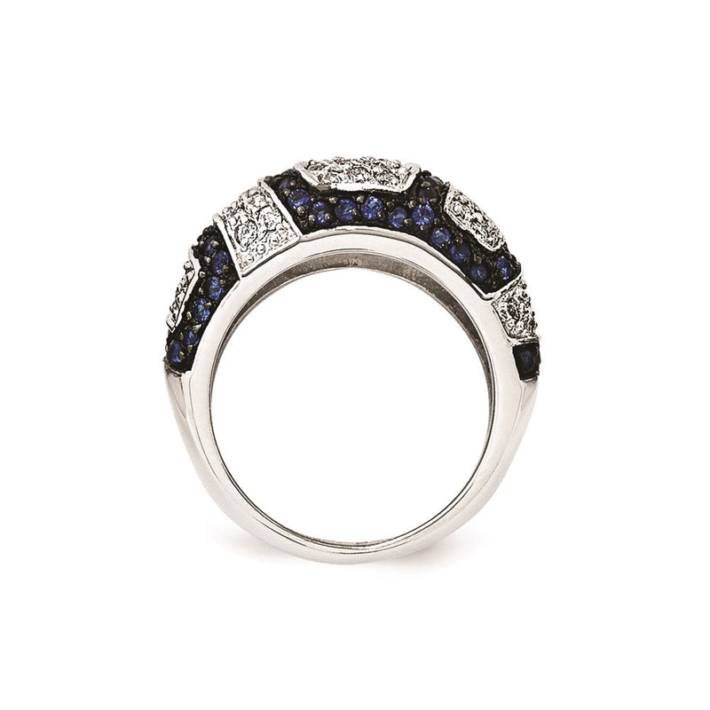Sterling Silver & Black Rhodium Blue Glass Cz Ring (Size 6 Only)