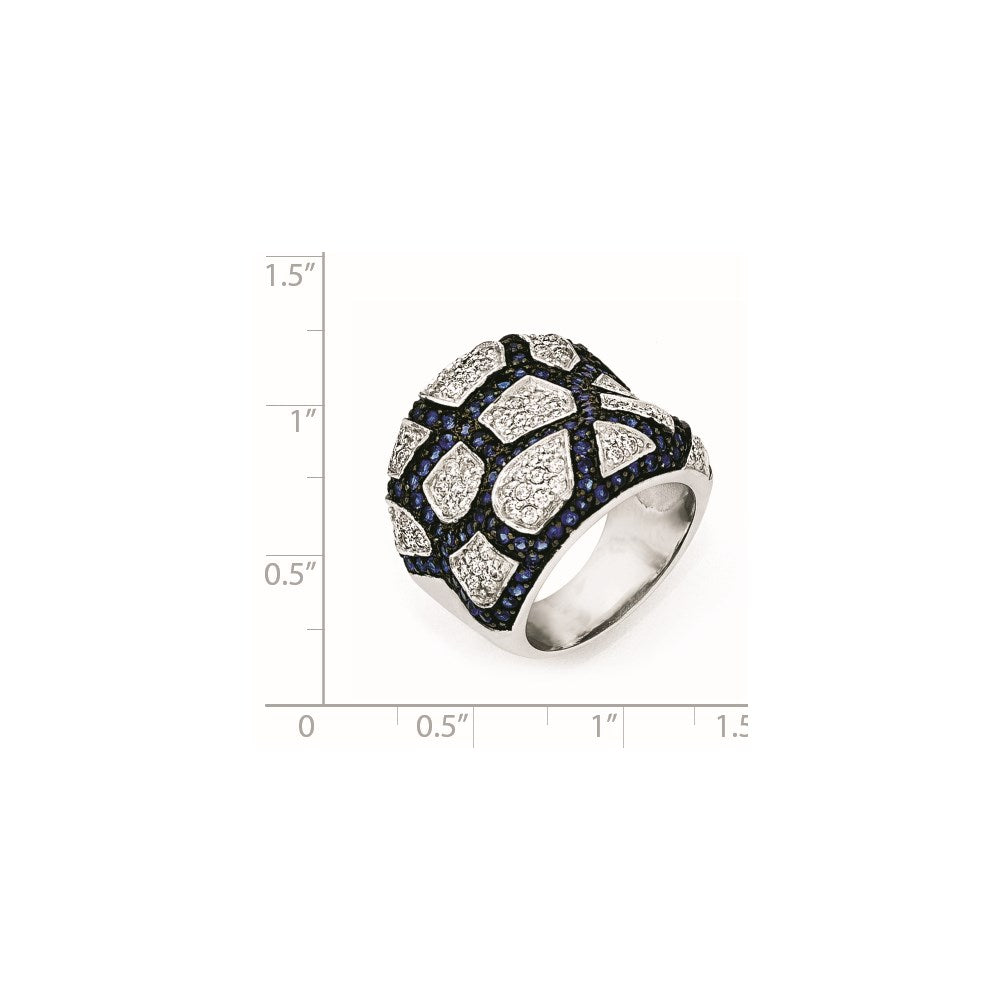Sterling Silver & Black Rhodium Blue Glass Cz Ring (Size 6 Only)