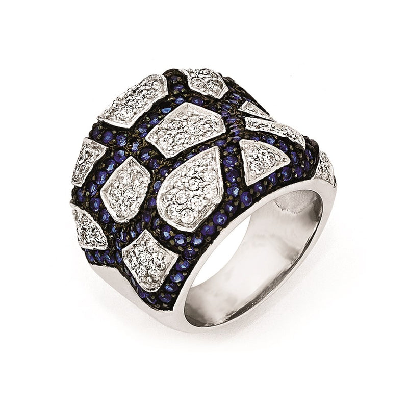 Sterling Silver & Black Rhodium Blue Glass Cz Ring (Size 6 Only)