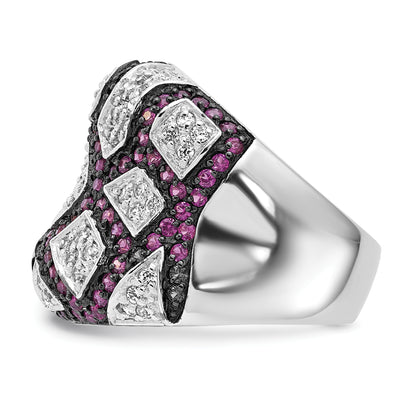 Sterling Silver & Black Rhodium Synthetic Ruby White Cz Ring (Size 8 Only)