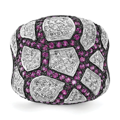 Sterling Silver & Black Rhodium Synthetic Ruby White Cz Ring (Size 8 Only)