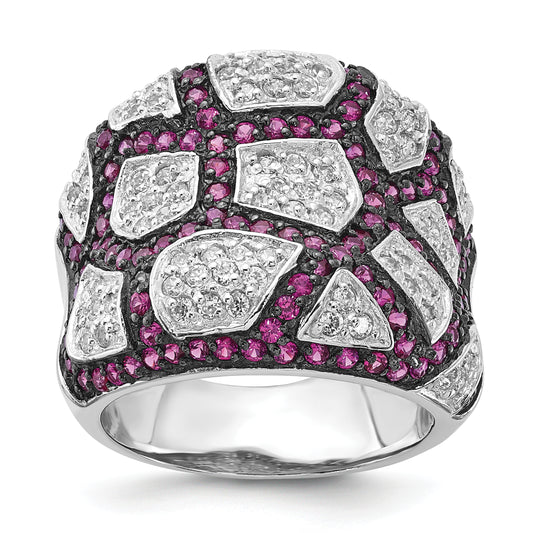 Sterling Silver & Black Rhodium Synthetic Ruby White Cz Ring (Size 8 Only)