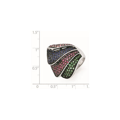 Sterling Silver Black Rhodium Blue/Grn Glass Lt & Drk Synth. Ruby Ring