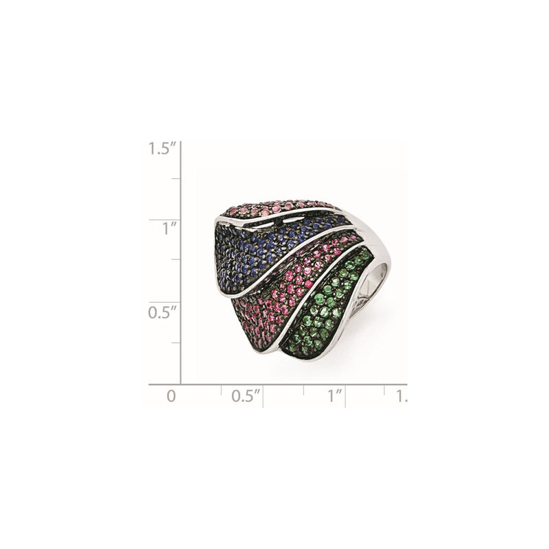 Sterling Silver Black Rhodium Blue/Grn Glass Lt & Drk Synth. Ruby Ring