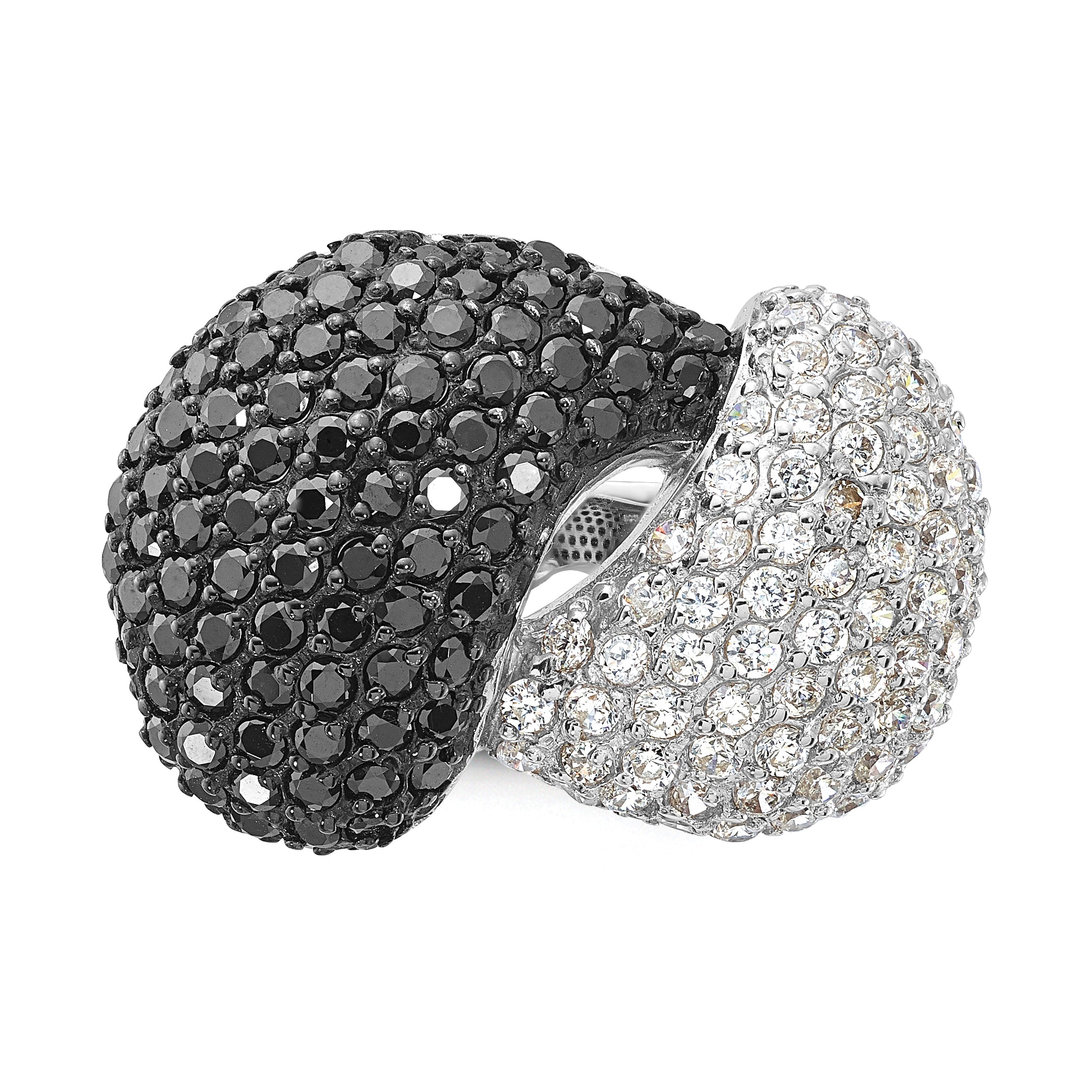 Sterling Silver & Black Rhodium White Cz Ring