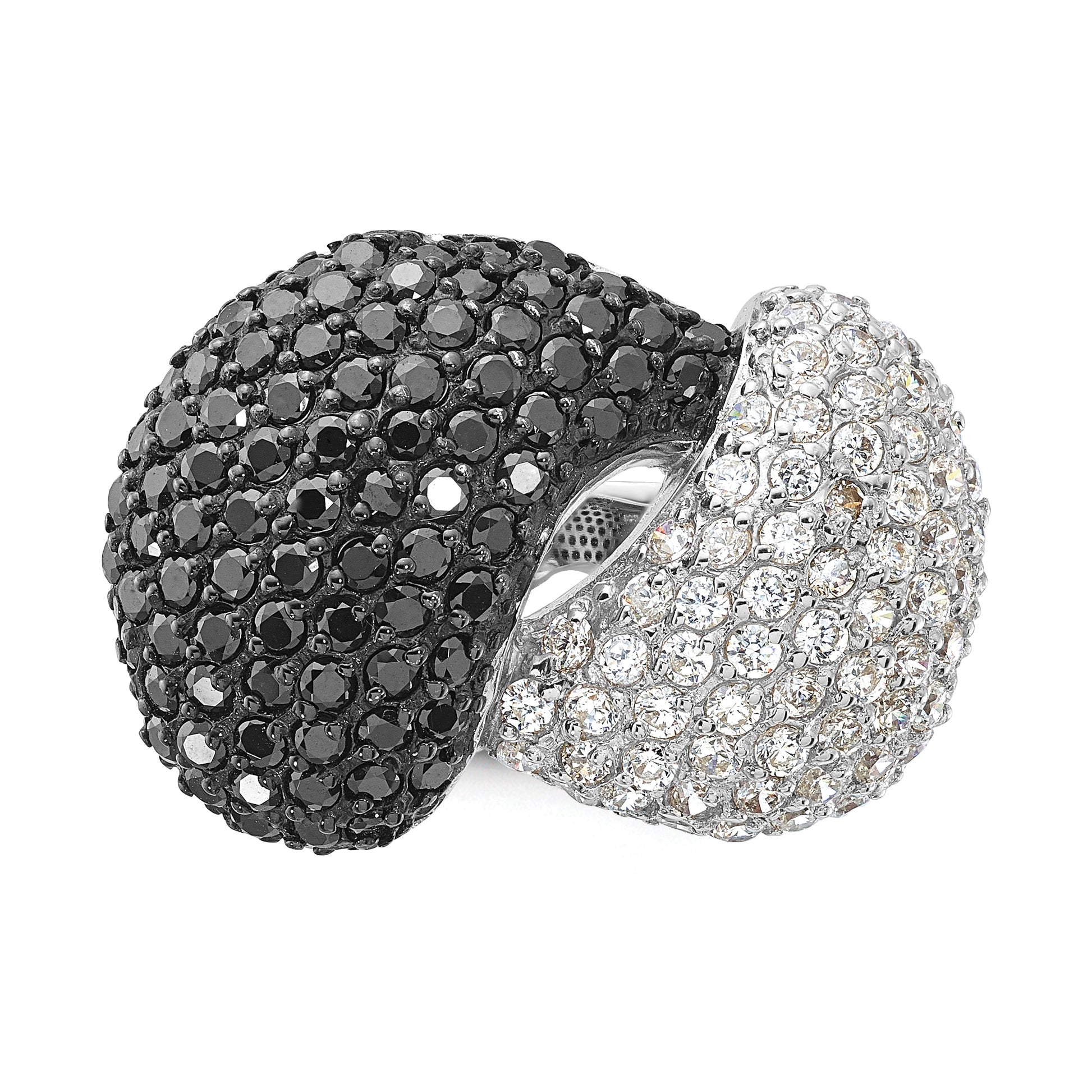 Sterling Silver & Black Rhodium White Cz Ring
