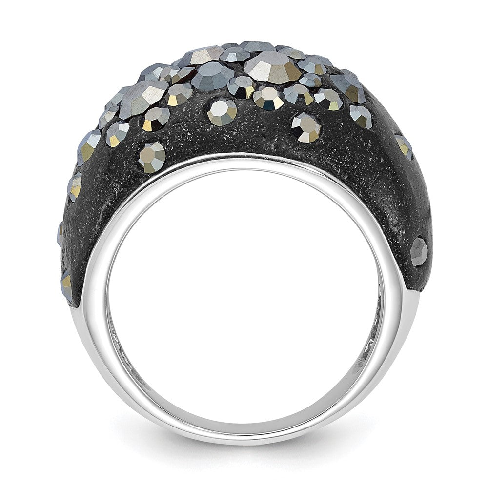 Sterling Silver Rhodium Plated Black Clay & Preciosa Crystal Ring (Size 6 Only)