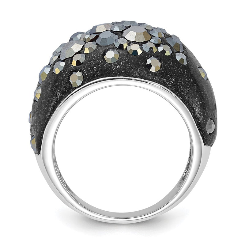 Sterling Silver Rhodium Plated Black Clay & Preciosa Crystal Ring (Size 6 Only)