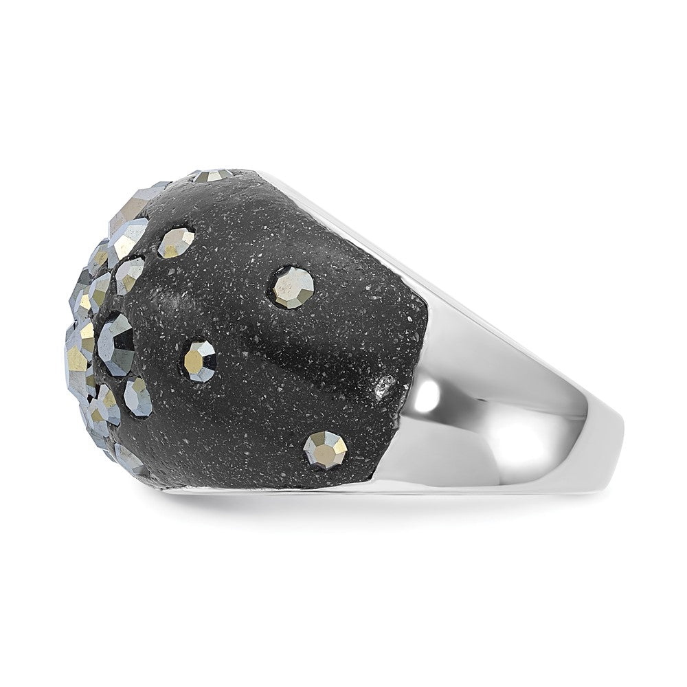 Sterling Silver Rhodium Plated Black Clay & Preciosa Crystal Ring (Size 6 Only)