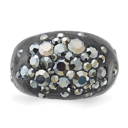 Sterling Silver Rhodium Plated Black Clay & Preciosa Crystal Ring (Size 6 Only)