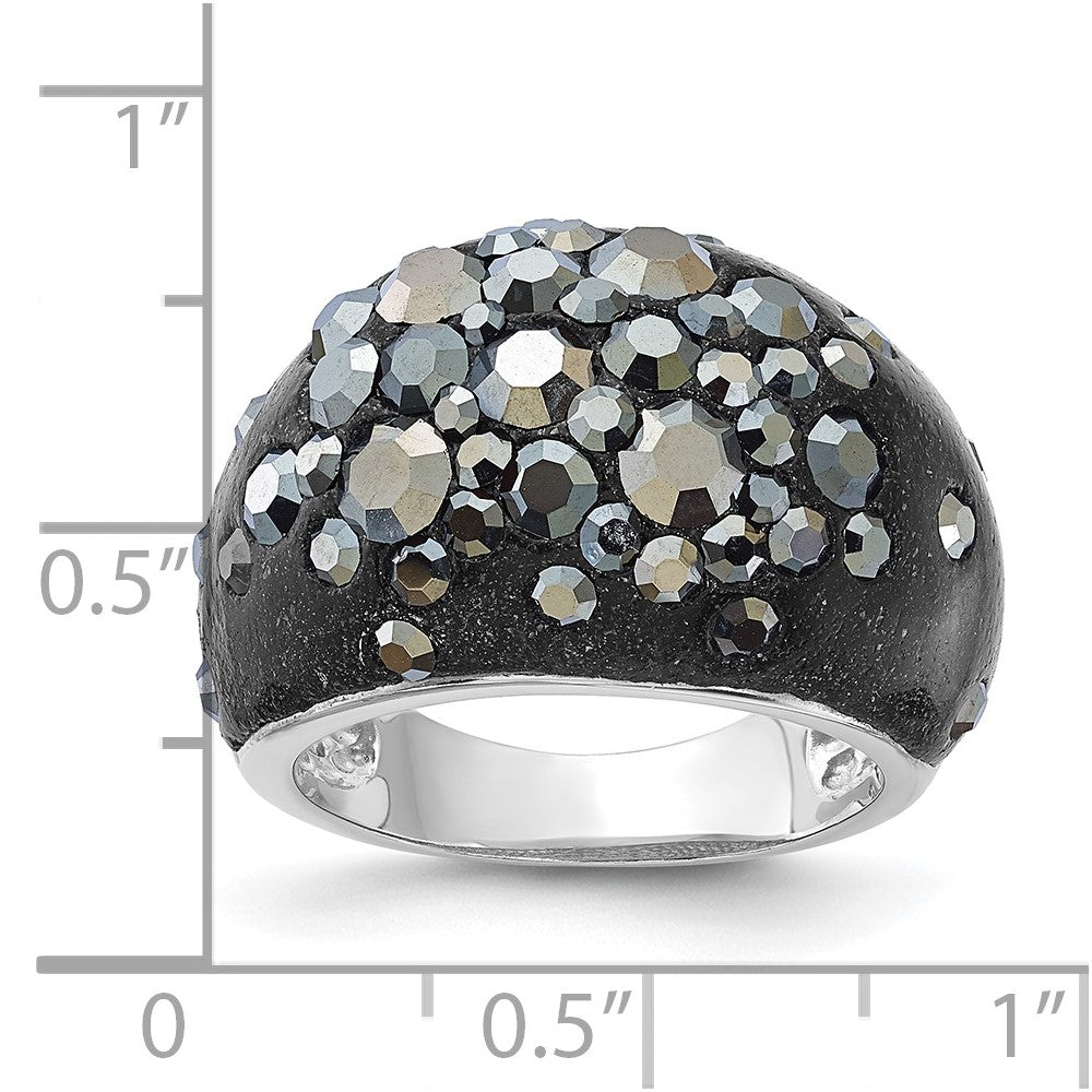 Sterling Silver Rhodium Plated Black Clay & Preciosa Crystal Ring (Size 6 Only)