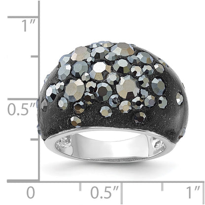 Sterling Silver Rhodium Plated Black Clay & Preciosa Crystal Ring (Size 6 Only)