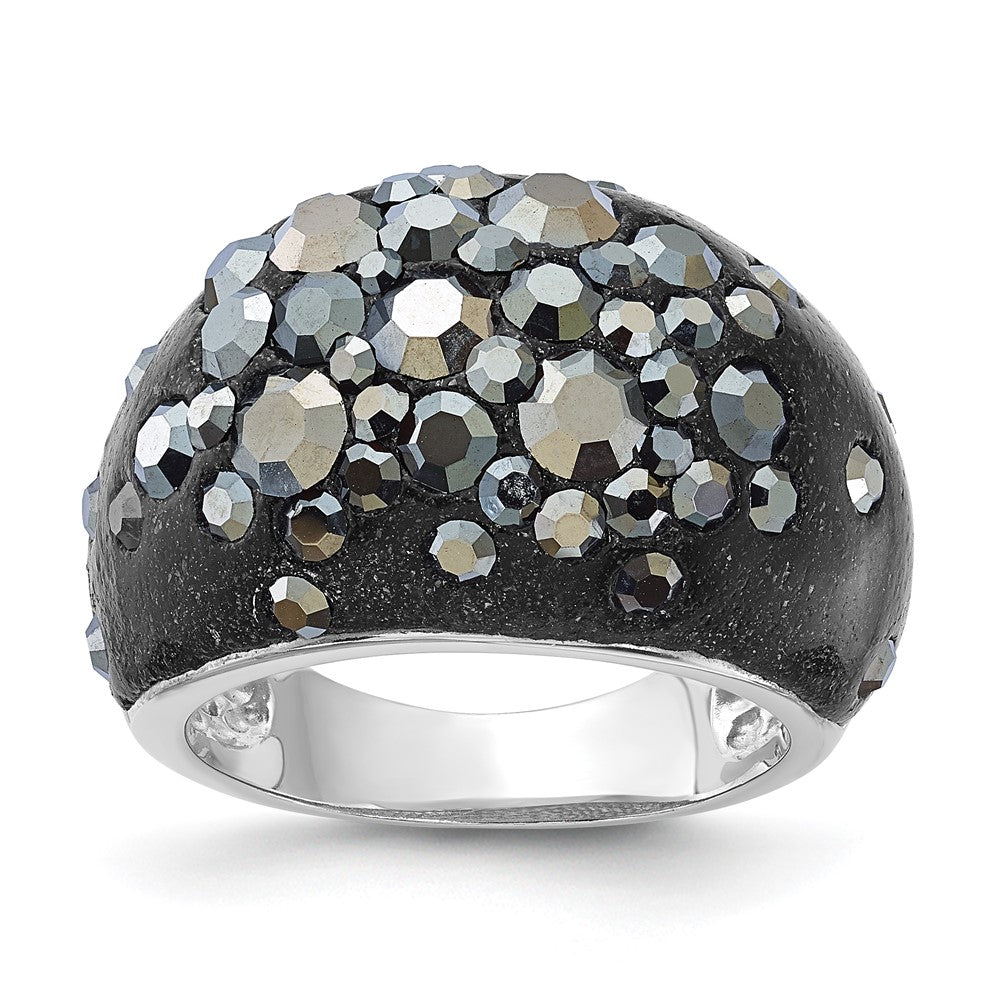 Sterling Silver Rhodium Plated Black Clay & Preciosa Crystal Ring (Size 6 Only)