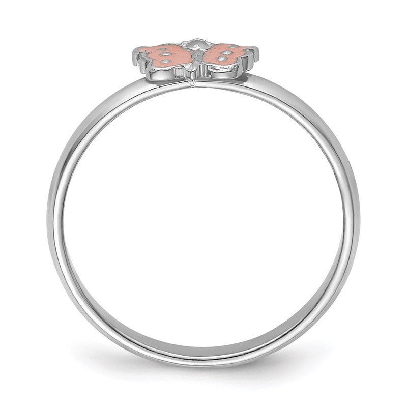 Sterling Silver Rh Plated Polished Pink Enameled Butterfly Children'S Ring