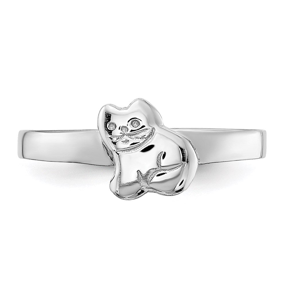 Sterling Silver Rh Plated Child'S Polished Kitty Cat Ring (Size 4 Only)