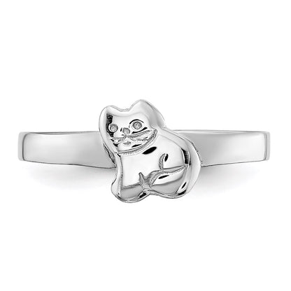 Sterling Silver Rh Plated Child'S Polished Kitty Cat Ring (Size 4 Only)