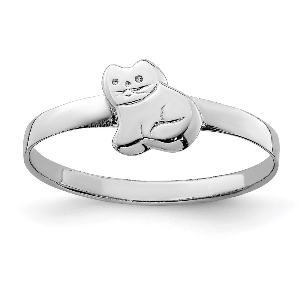 Sterling Silver Rh Plated Child'S Polished Kitty Cat Ring (Size 4 Only)