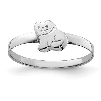 Sterling Silver Rh Plated Child'S Polished Kitty Cat Ring (Size 4 Only)