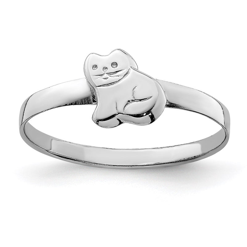 Sterling Silver Rh Plated Child'S Polished Kitty Cat Ring (Size 4 Only)