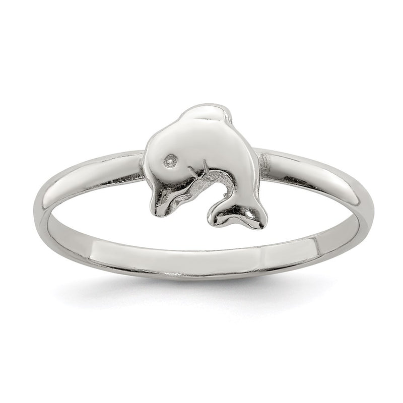 Sterling Silver Rhodium Plated Polished Dolphin Children'S Ring