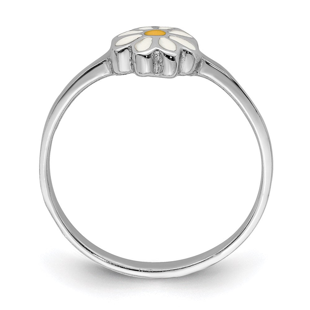 Sterling Silver Rh Plated White & Yellow Enameled Daisy Children'S Ring