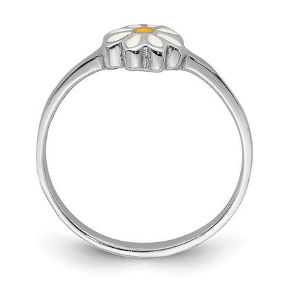 Sterling Silver Rh Plated White & Yellow Enameled Daisy Children'S Ring