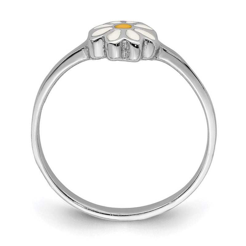Sterling Silver Rh Plated White & Yellow Enameled Daisy Children'S Ring