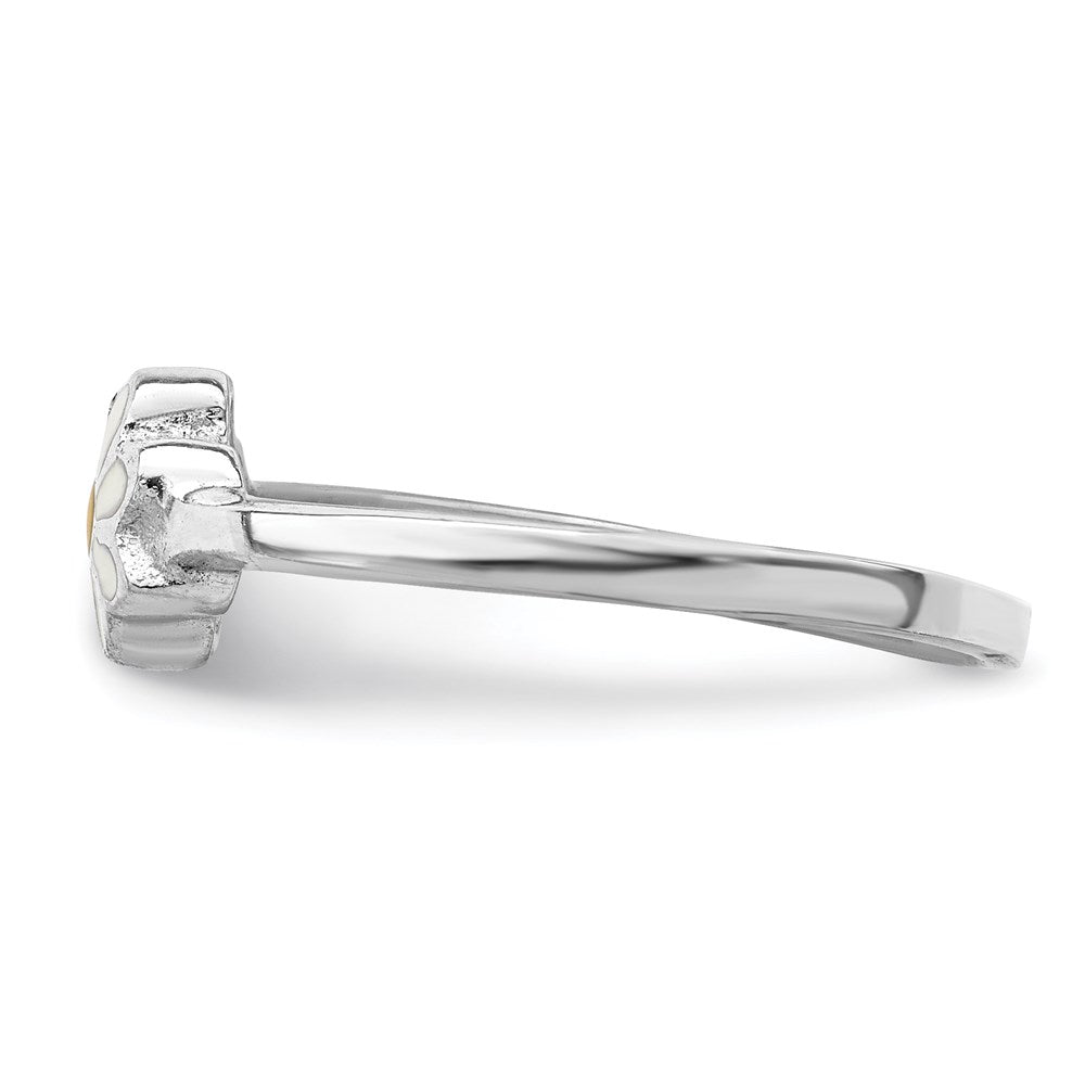 Sterling Silver Rh Plated White & Yellow Enameled Daisy Children'S Ring