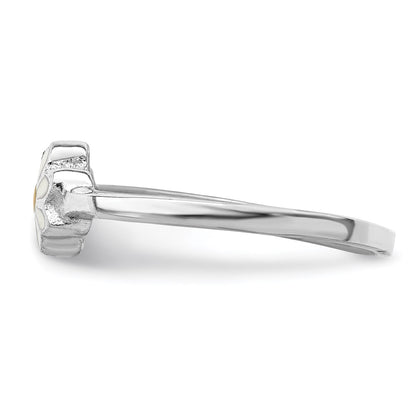 Sterling Silver Rh Plated White & Yellow Enameled Daisy Children'S Ring