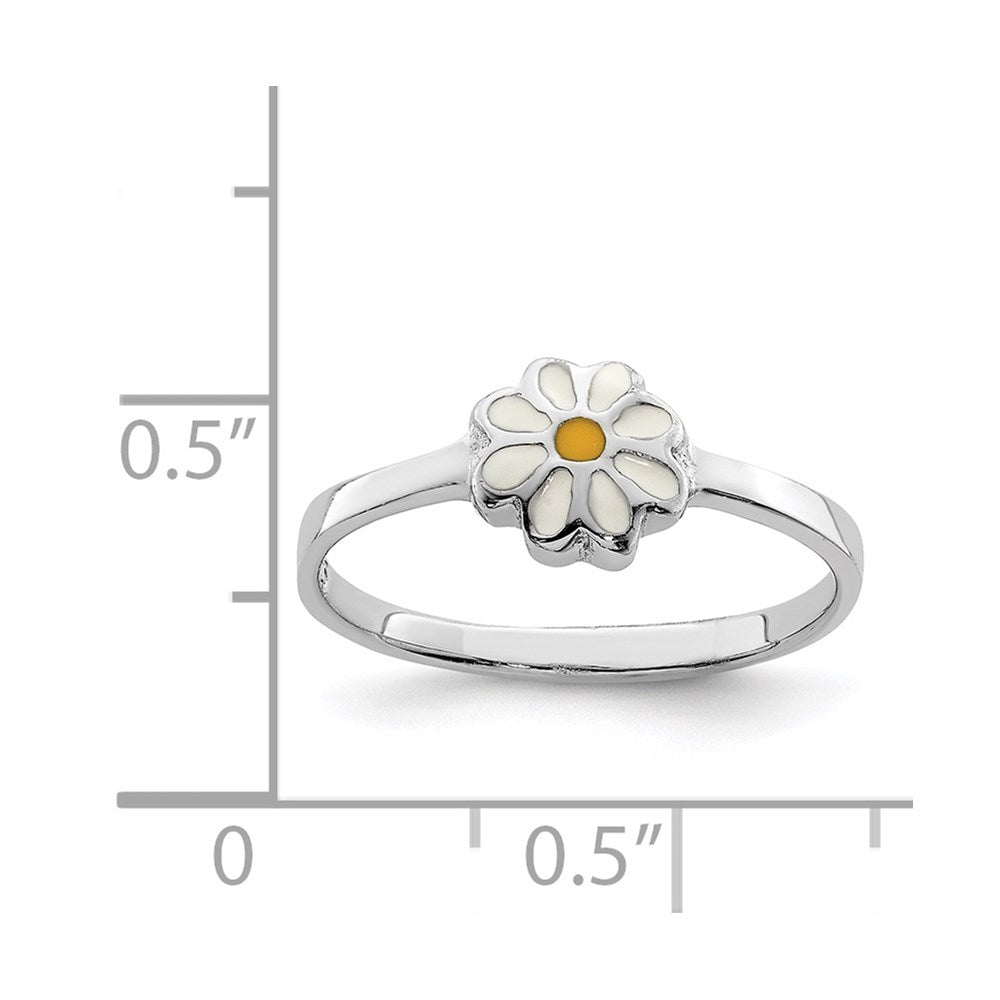 Sterling Silver Rh Plated White & Yellow Enameled Daisy Children'S Ring