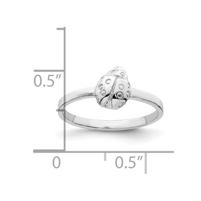 Sterling Silver Rhodium Plated Polished Ladybug Children'S Ring