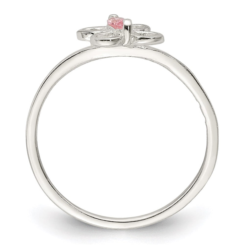Sterling Silver Polished Pink Cz Butterfly Children'S Ring