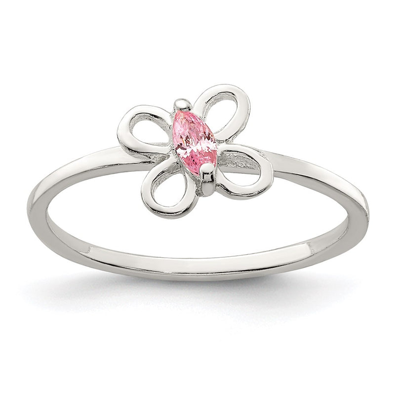 Sterling Silver Polished Pink Cz Butterfly Children'S Ring