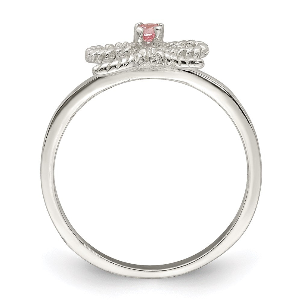 Sterling Silver Polished & Twisted Pink Cz Bow Children'S Ring