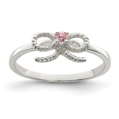 Sterling Silver Polished & Twisted Pink Cz Bow Children'S Ring