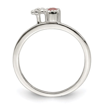 Sterling Silver Polished & Beaded Pink Cz Flower Children'S Ring (Size 3 Only)