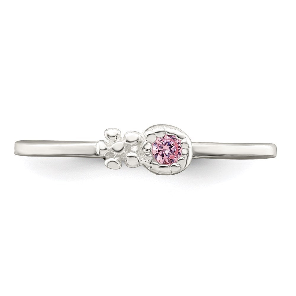 Sterling Silver Polished & Beaded Pink Cz Flower Children'S Ring (Size 3 Only)